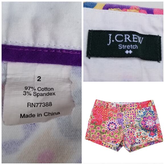 2 Pair Shorts J. CREW Size 2 Pink Multi Print Stretch Solid Navy Blue Khaki - Picture 12 of 13